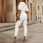 Women's V-Neck Belted Jumpsuit with Tapered Legs 5