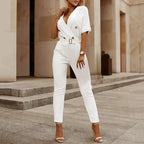 Women's V-Neck Belted Jumpsuit with Tapered Legs 6