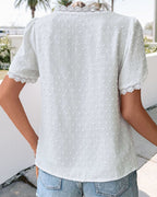 Women's V-Neck Blouse with Lace Trim Detail in White 8