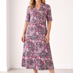 Women's V-Neck Button-Front Midi Dress with 3/4 Sleeves 3