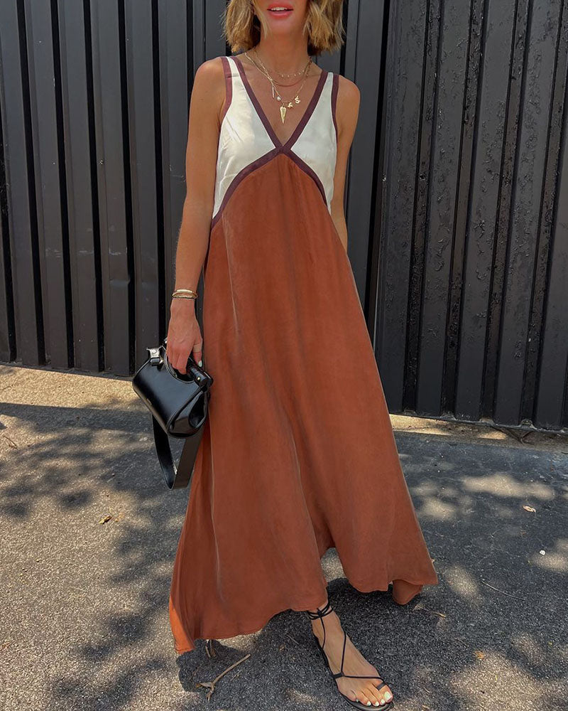 Women's V-Neck Colourblock Midi Dress 10