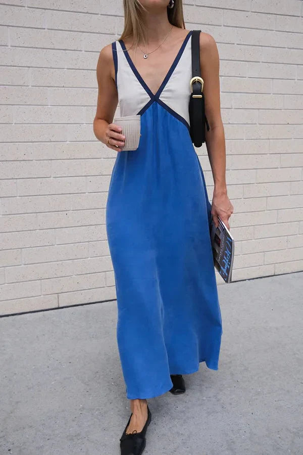 Women's V-Neck Colourblock Midi Dress 15