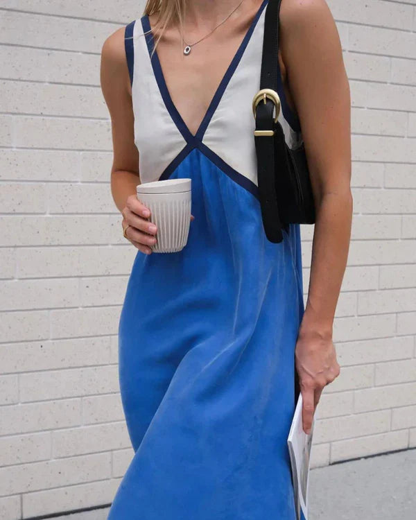 Women's V-Neck Colourblock Midi Dress 17