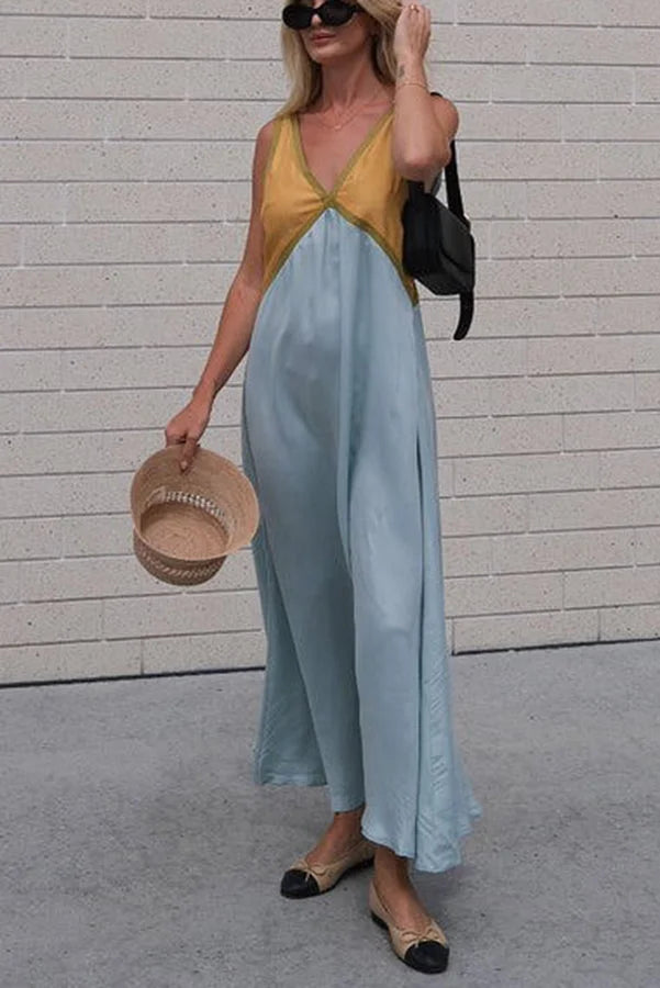 Women's V-Neck Colourblock Midi Dress 19