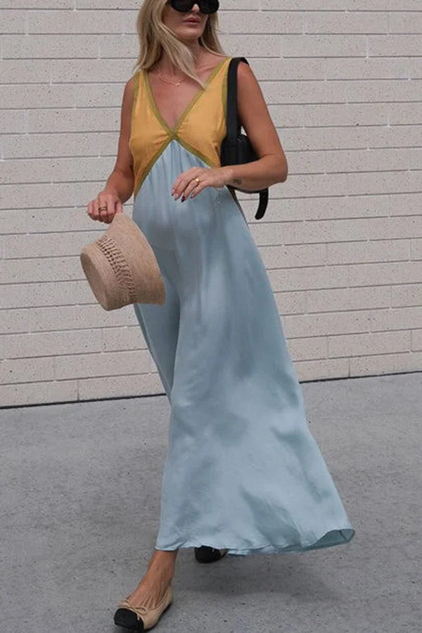 Women's V-Neck Colourblock Midi Dress 21