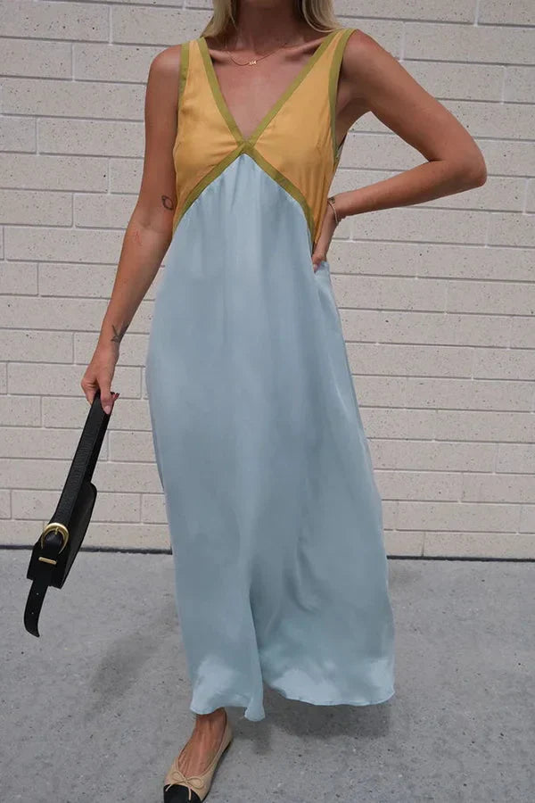 Women's V-Neck Colourblock Midi Dress 22