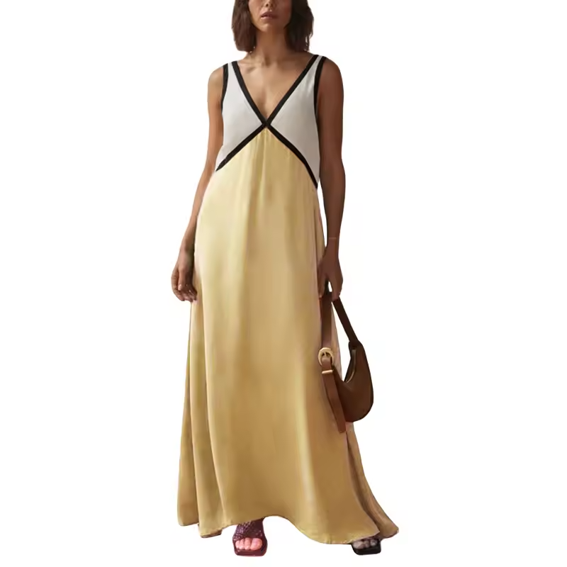Women's V-Neck Colourblock Midi Dress 24