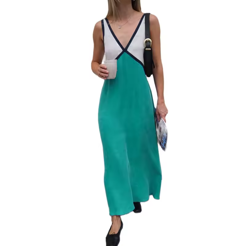 Women's V-Neck Colourblock Midi Dress 25