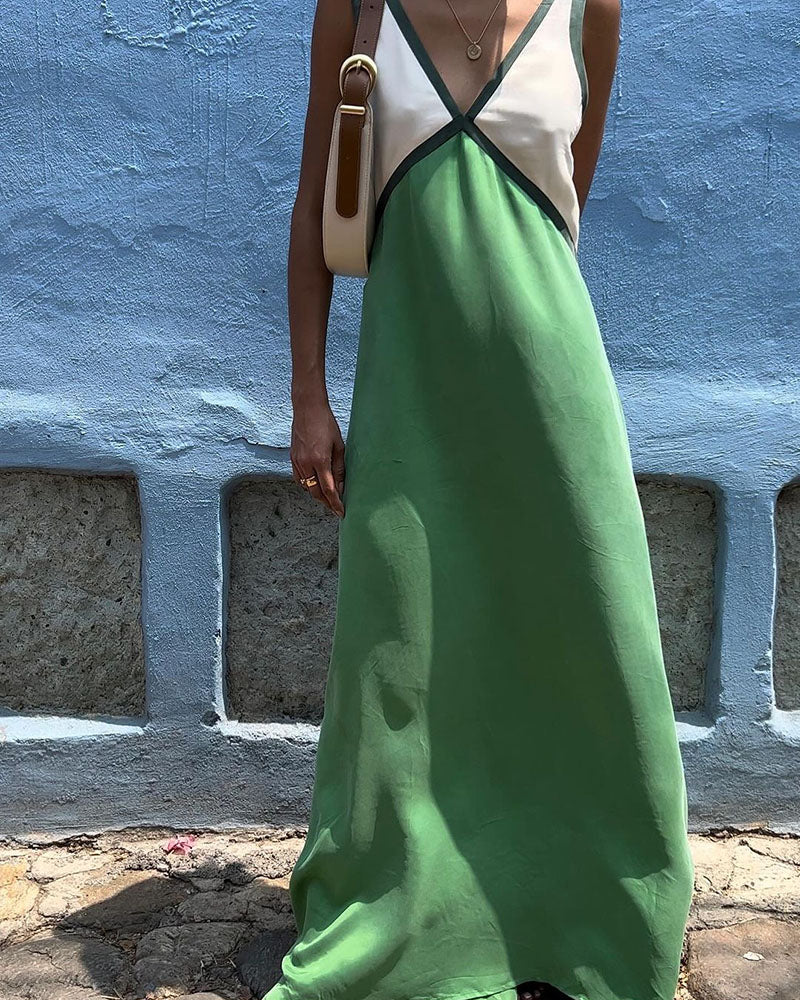 Women's V-Neck Colourblock Midi Dress 3