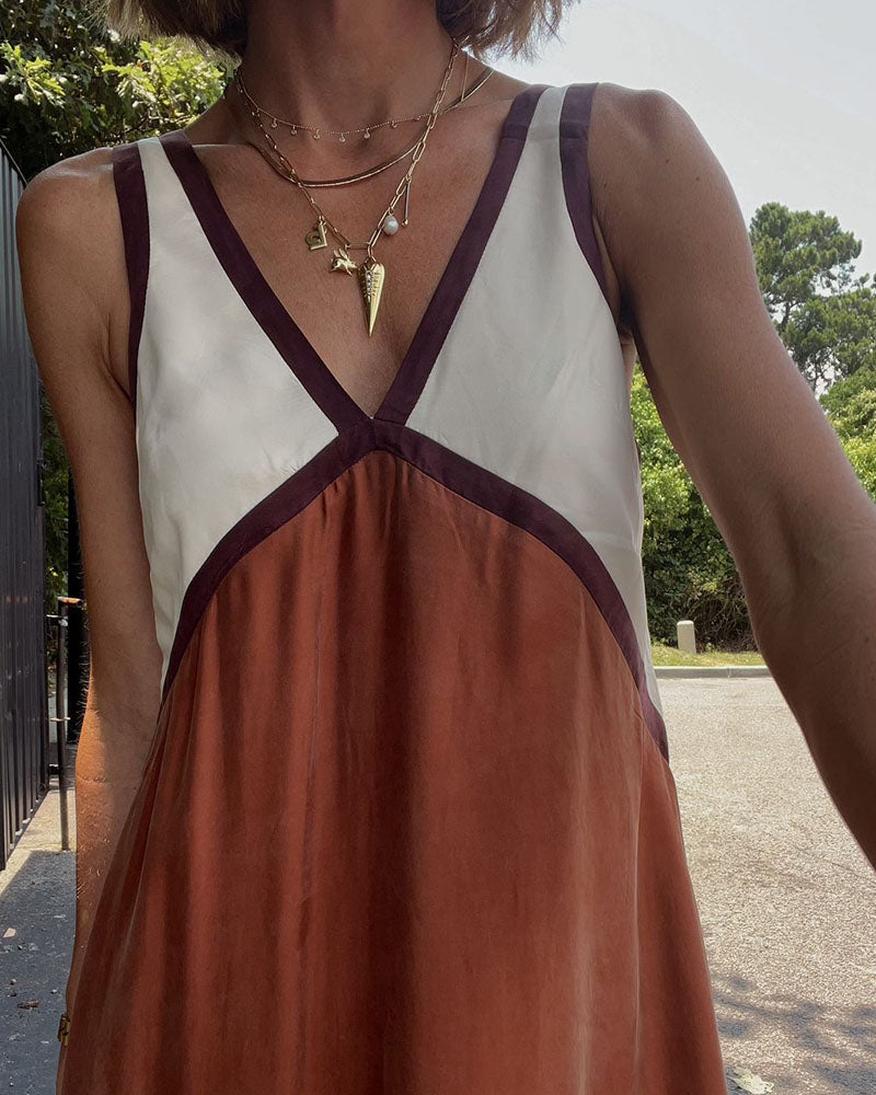 Women's V-Neck Colourblock Midi Dress 8