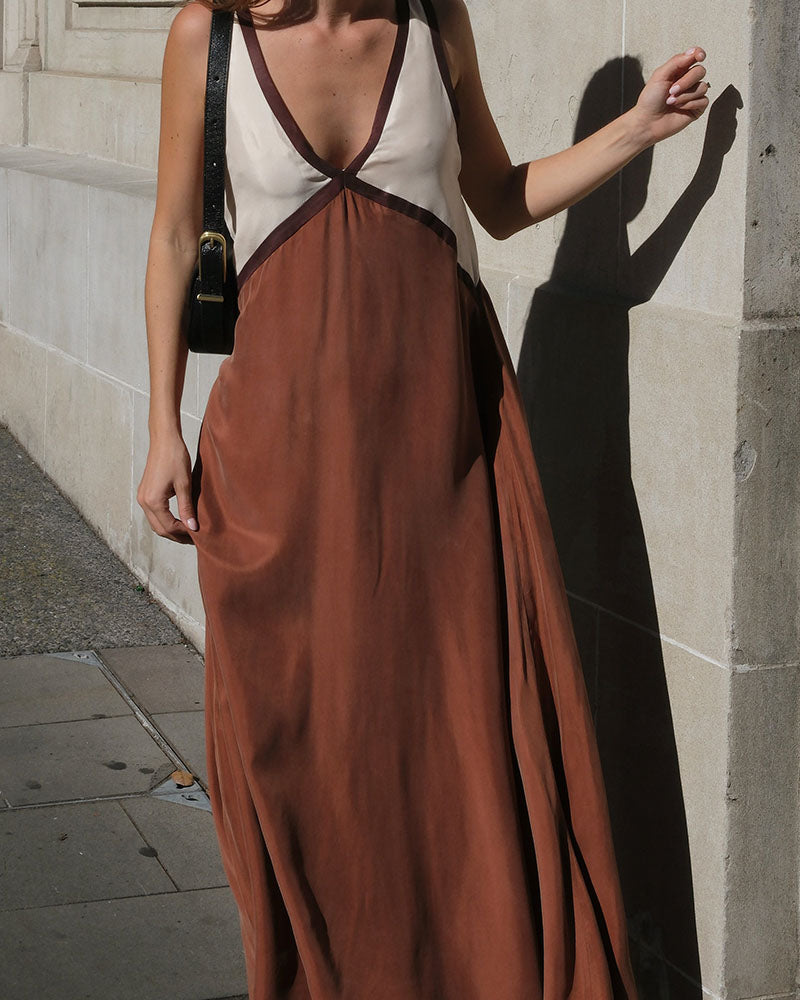 Women's V-Neck Colourblock Midi Dress 9