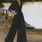 Women's V-Neck Half Sleeve Jumpsuit with Wide Leg 2