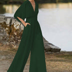 Women's V-Neck Half Sleeve Jumpsuit with Wide Leg 6