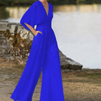 Women's V-Neck Half Sleeve Jumpsuit with Wide Leg 7