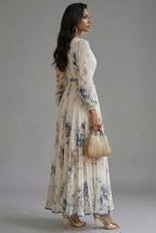Women's V-Neck Long Sleeve Maxi Dress with Pleated Skirt 3