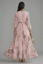 Women's V-Neck Long Sleeve Maxi Dress with Pleated Skirt 6