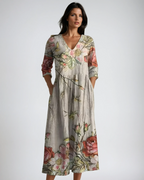 Women's V-Neck Maxi Dress with Floral Print 1