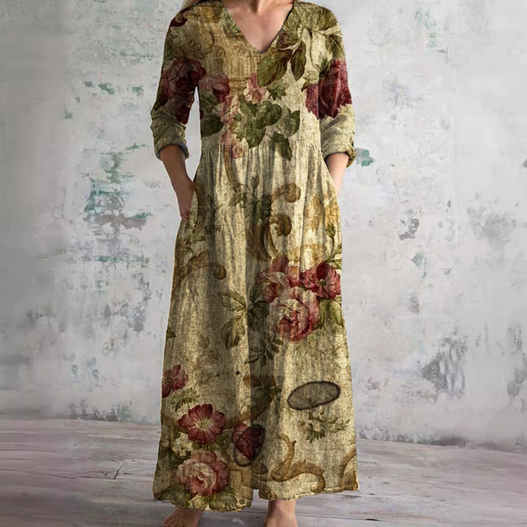 Women's V-Neck Maxi Dress with Floral Print 10