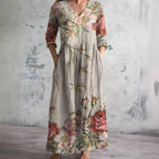 Women's V-Neck Maxi Dress with Floral Print 2