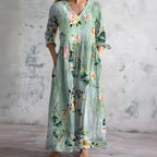 Women's V-Neck Maxi Dress with Floral Print 3