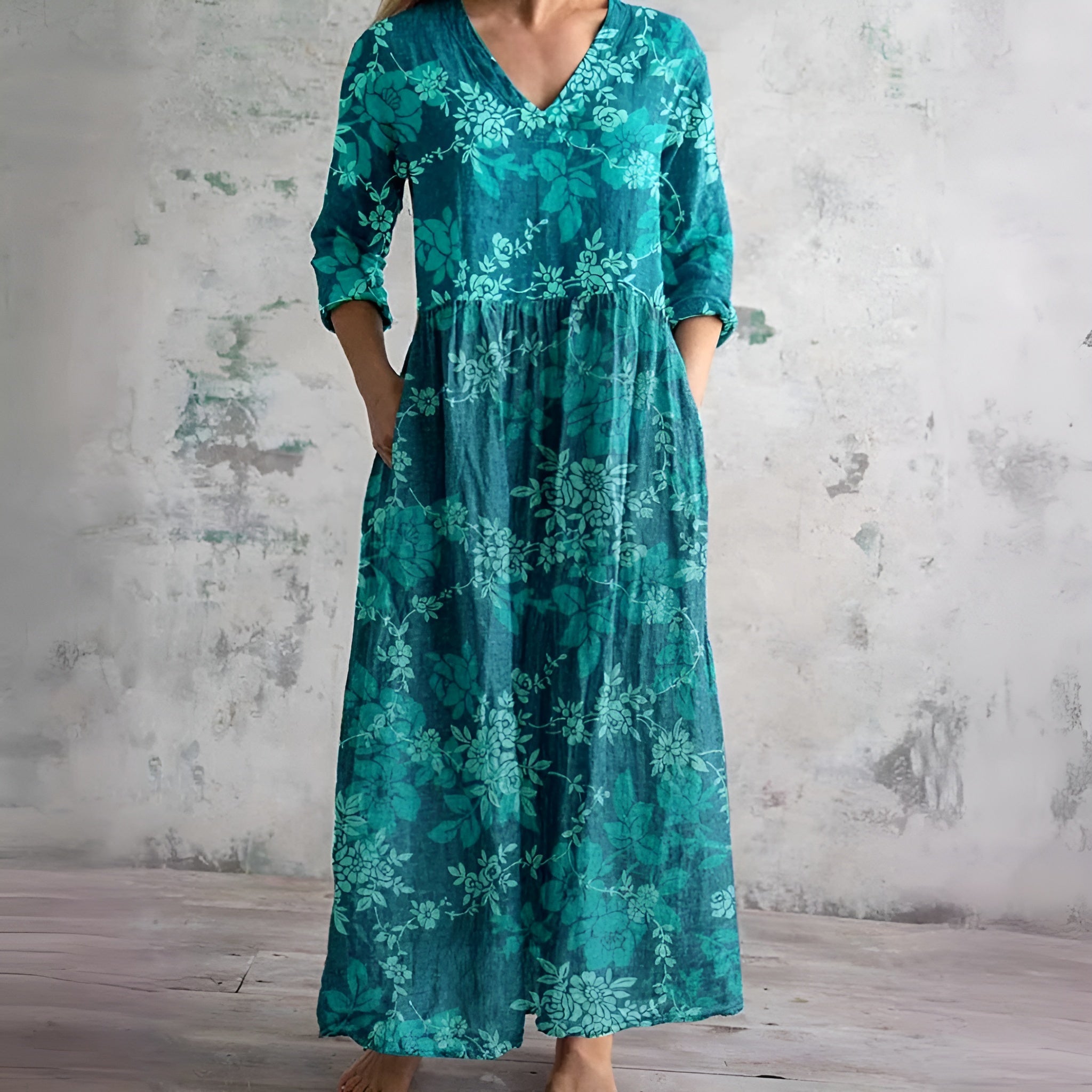 Women's V-Neck Maxi Dress with Floral Print 7
