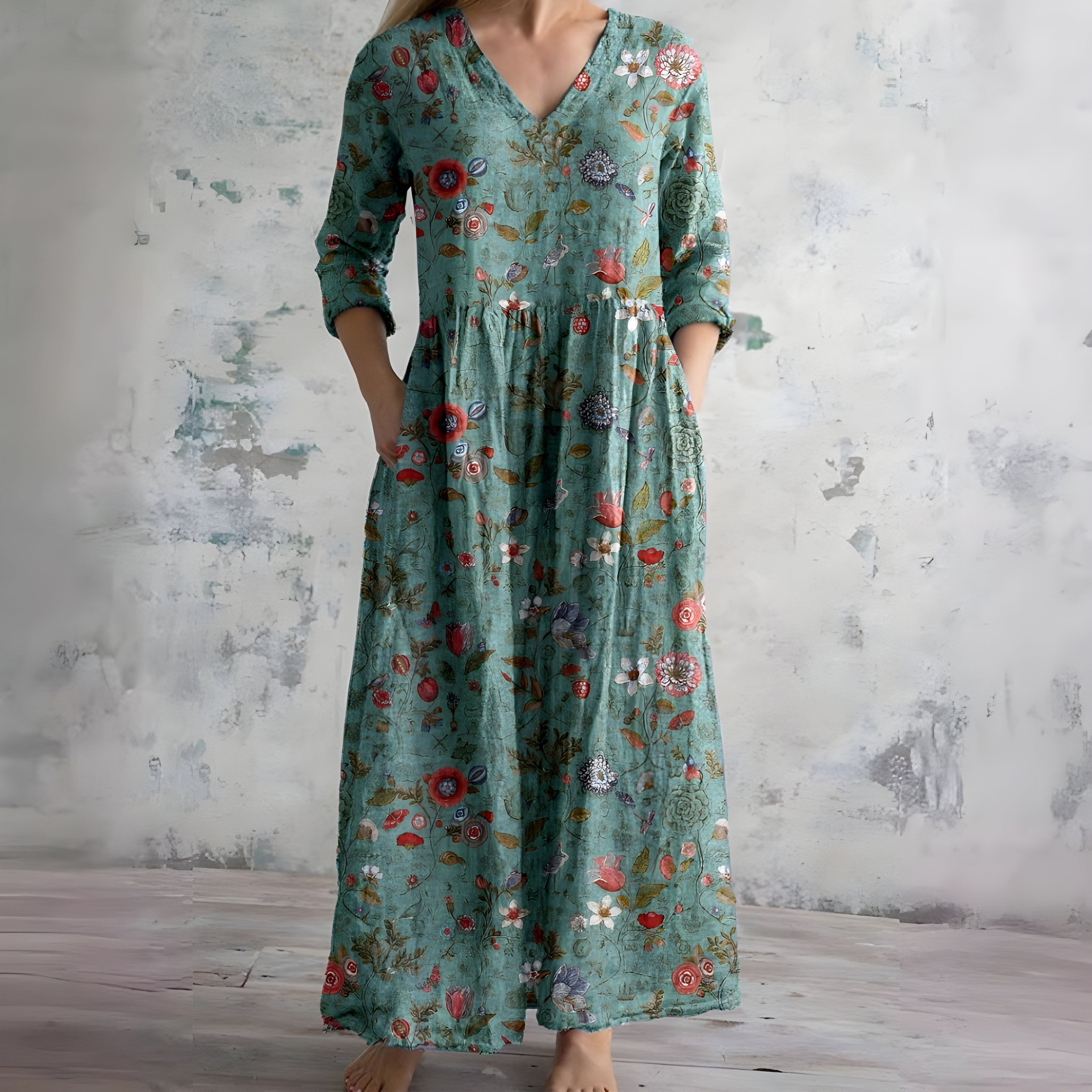 Women's V-Neck Maxi Dress with Floral Print 9