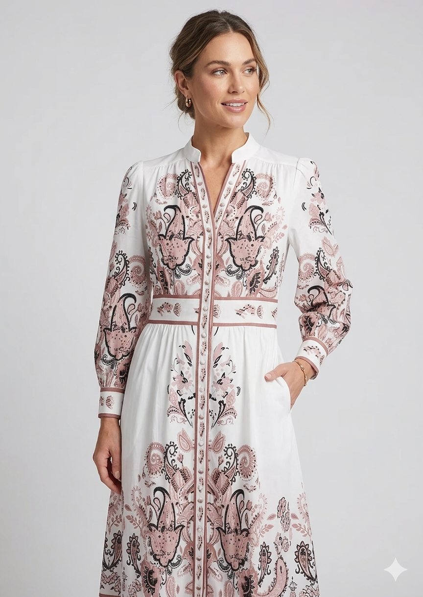 Women's V-Neck Maxi Dress with Long Sleeves and Floral Print 3