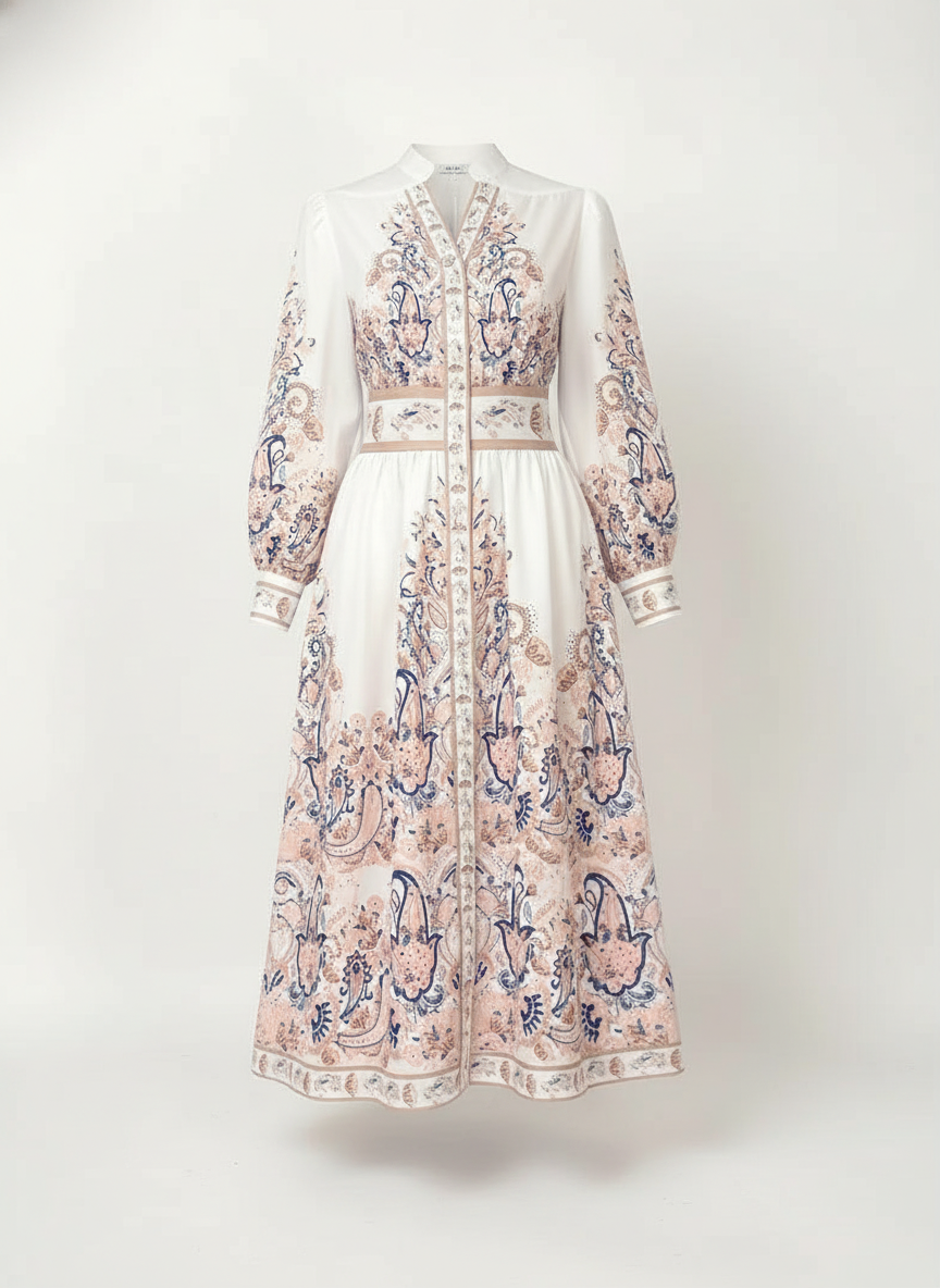 Women's V-Neck Maxi Dress with Long Sleeves and Floral Print 3