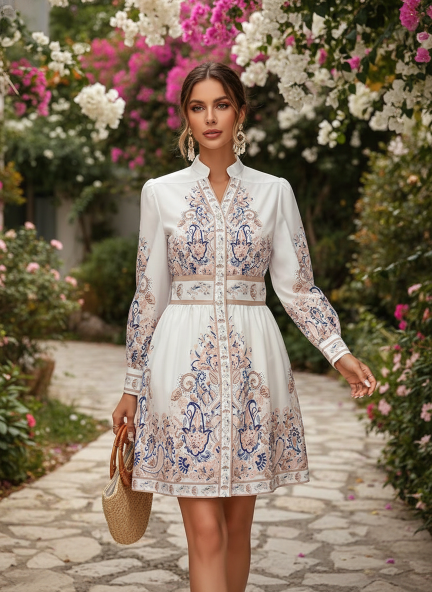 Women's V-Neck Maxi Dress with Long Sleeves and Floral Print 4