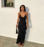 Women's V-Neck Maxi Dress with Ruffle Details and Open Back 6