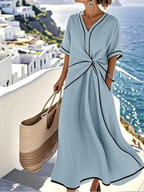 Women's V-Neck Maxi Dress with Waist Detail 1