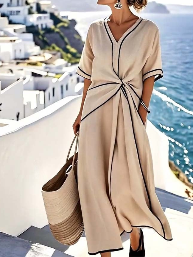 Women's V-Neck Maxi Dress with Waist Detail 2