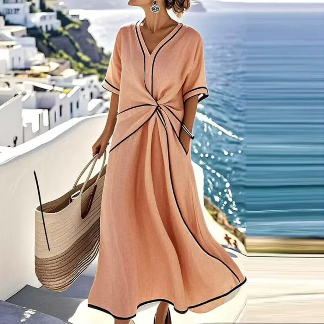 Women's V-Neck Maxi Dress with Waist Detail 3