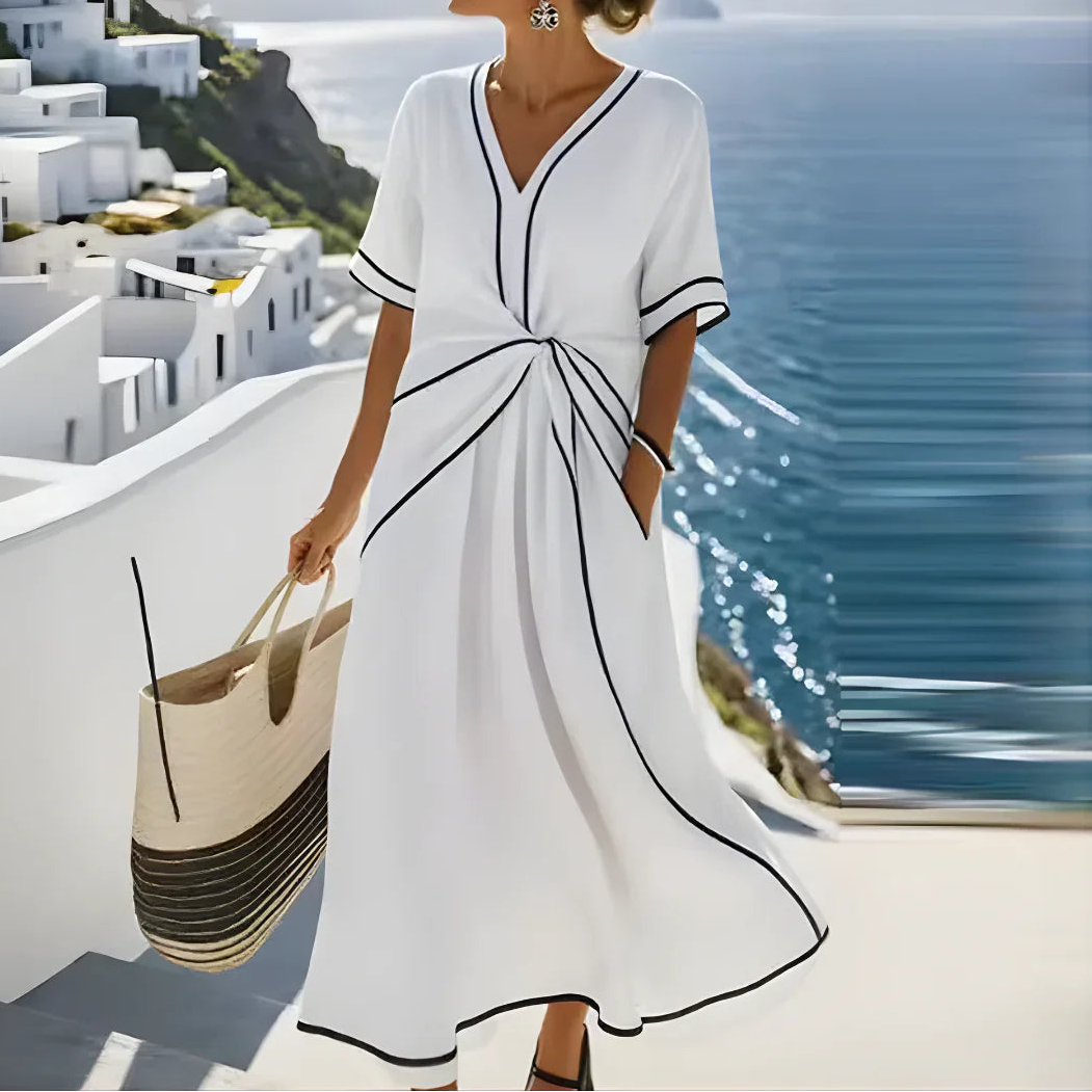 Women's V-Neck Maxi Dress with Waist Detail 4