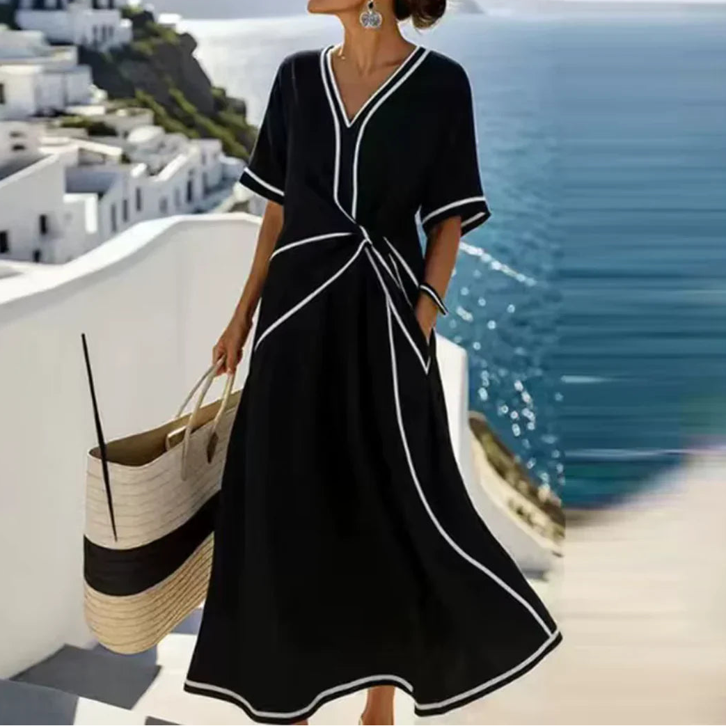 Women's V-Neck Maxi Dress with Waist Detail 5
