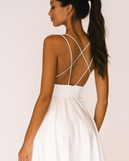 Women's V-Neck Midi Dress with Cross Back Straps and A-Line Skirt 2