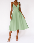 Women's V-Neck Midi Dress with Cross Back Straps and A-Line Skirt 6