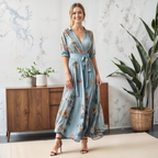 Women's V-Neck Midi Dress with Flared Hem 2