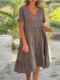 Women's V-Neck Midi Dress with Flowing Fabric 1