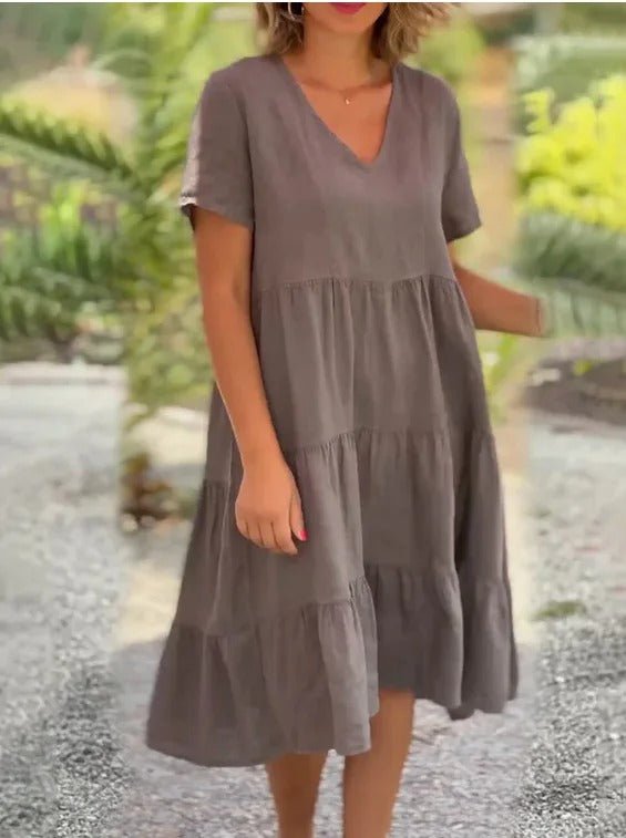 Women's V-Neck Midi Dress with Flowing Fabric 1