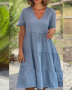 Women's V-Neck Midi Dress with Flowing Fabric 2