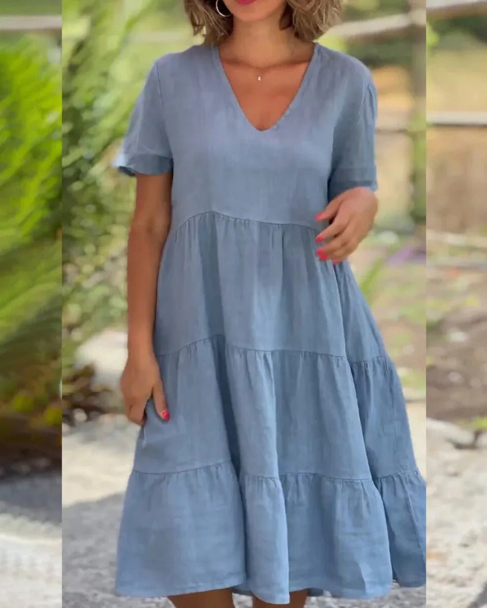 Women's V-Neck Midi Dress with Flowing Fabric 2