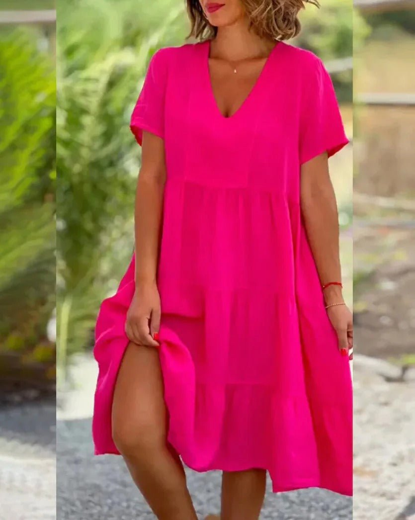 Women's V-Neck Midi Dress with Flowing Fabric 3