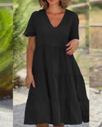 Women's V-Neck Midi Dress with Flowing Fabric 4