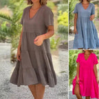 Women's V-Neck Midi Dress with Flowing Fabric 5