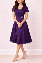 Women's V-Neck Midi Dress with Gathered Waist and Layered Skirt 2