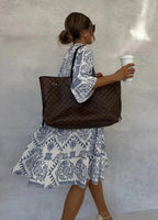 Women's V-Neck Midi Dress with Long Sleeves and Boho Print 3