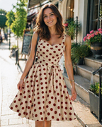 Women's V-Neck Midi Dress with Polka Dot Print and High Waist 1