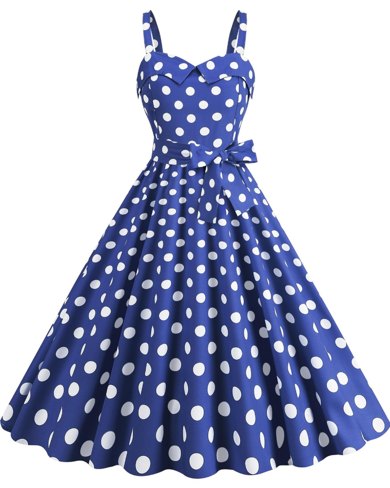Women's V-Neck Midi Dress with Polka Dot Print and High Waist 2