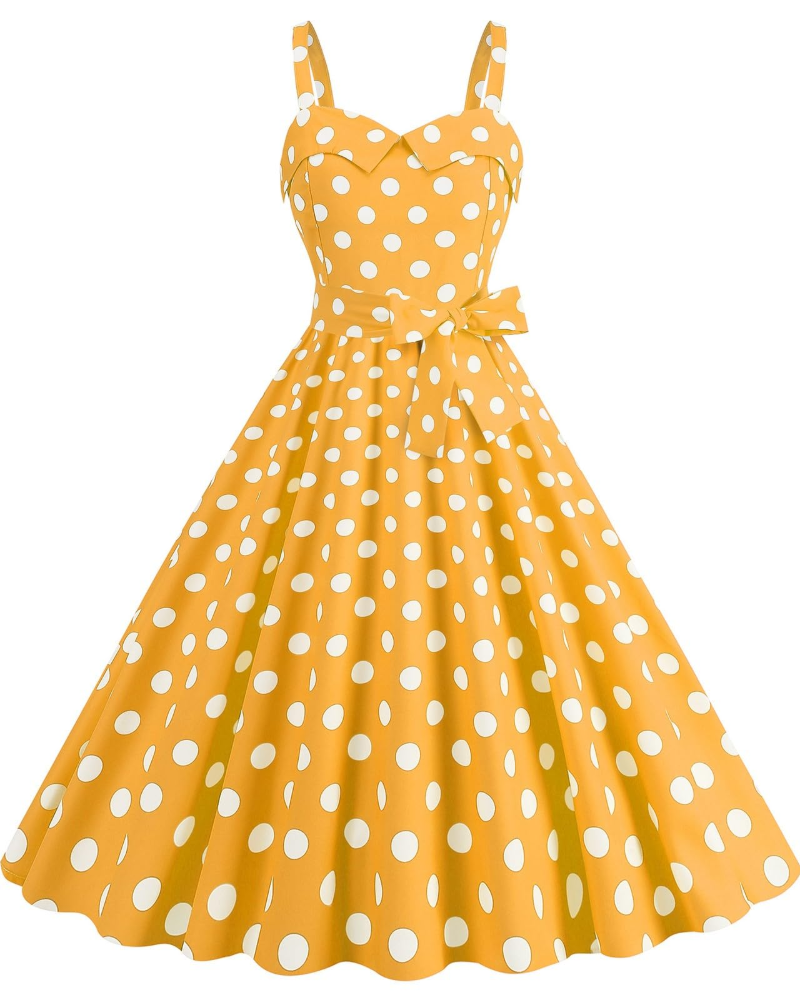 Women's V-Neck Midi Dress with Polka Dot Print and High Waist 3